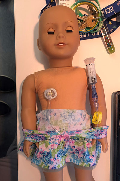 doll outfitted with a sample play portal device