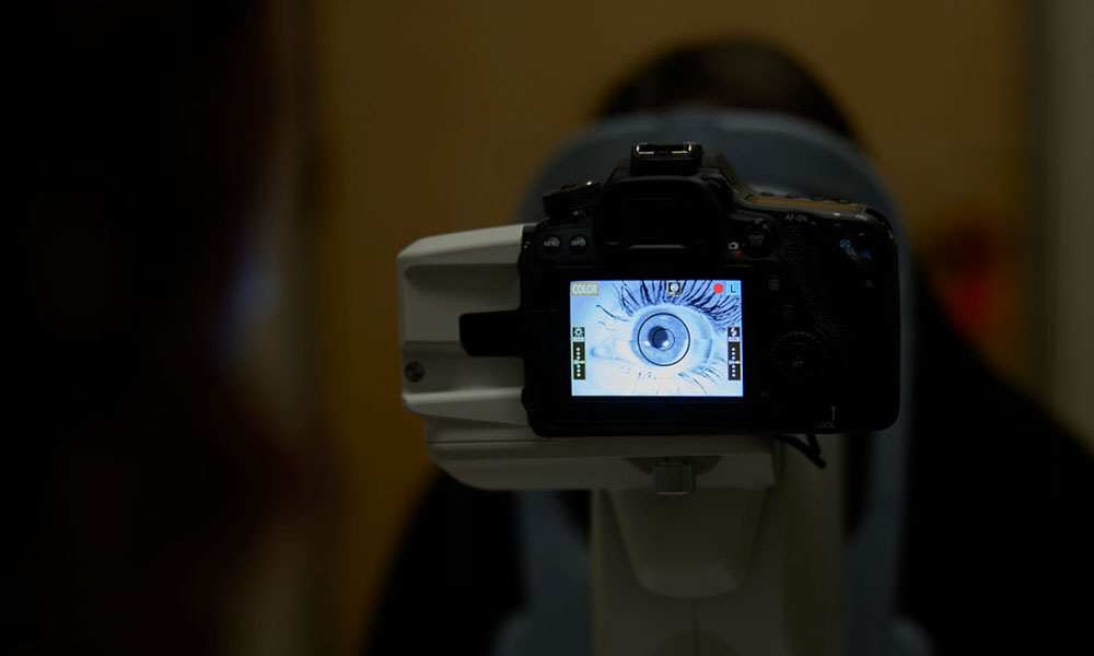 close-up view of eye as seen through retinal camera